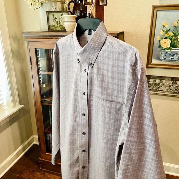 Jos. A. Bank Traveler long sleeve button down shirt houndstooth SZ M gray white - Picture 3 of 9